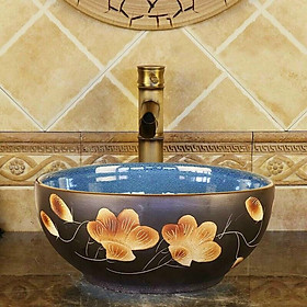 Mua CHẬU RỬA MẶT LAVABO GỐM SỨ ĐẶT BÀN HÌNH TRÒN HỌA TIẾT HOA VĂN 7