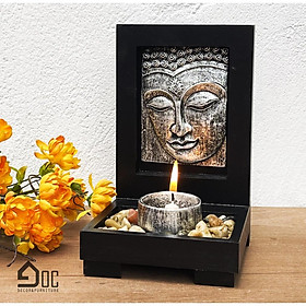 Đế nến phù điêu mặt phật kèm cốc nến & đá chất liệu composite Góc Decor