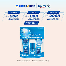 Bộ travel size dưỡng trắng Hada Labo Perfect White Tranexamic Acid Travel Set (Kem rửa mặt 15g+Dung dịch dưỡng 20ml+Kem dưỡng 12g)