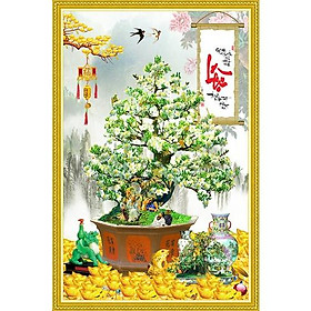 Mua Tranh Tết dán tường HD Chậu hoa mai trắng chữ Lộc TET0008 Kim sa