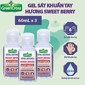 Hình ảnh Combo 3 chai Gel sát khuẩn tay Green Cross Total Defense 60ml - Hương Sweet Berry