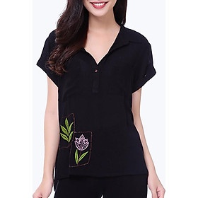 Áo Kiểu Thêu Có Cổ TN640 - TH An Thủy - Đen