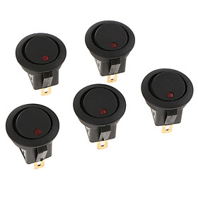 5pcs 12V 16A Red Led Light On-off Round Rocker Toggle Switch For Car Truck