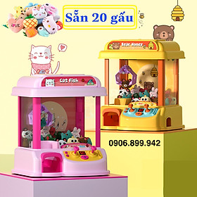 Máy gắp thú mini siêu rẻ, máy gắp thú mini 2 màu vàng, hồng cho bé ( sẵn 20 gấu ) nhựa abs - Quà tặng hấp dẫn cho bé
