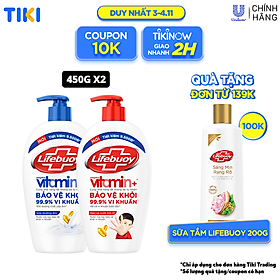 Combo 2 Nước rửa tay sạch khuẩn Lifebuoy Bạc Bảo Vệ và Sữa Dưỡng Ẩm Chai 450G