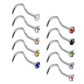 2-7pack 10pcs Nose Studs Rings Rhinestone Stainless Steel Body Piercing Rings