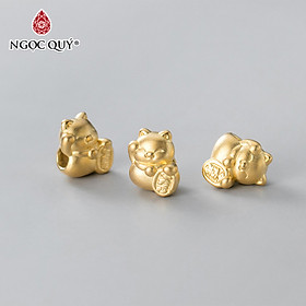 Charm mèo thần tài may mắn bạc mạ vàng - Ngọc Quý Gemstones