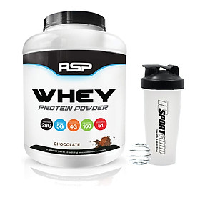 Combo Sữa tăng cơ giảm mỡ Whey Protein Powder của RSP hương Chocolate hộp 51 lần dùng hỗ trợ tăng cơ, phục hồi và phát triển cơ bắp & Bình lắc 600ml (Mẫu ngẫu nhiên)