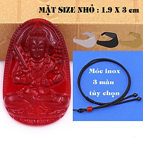 Mặt Phật Hư không tạng pha lê đỏ 1.9cm x 3cm (size nhỏ) kèm vòng cổ day dù đen + móc inox vàng, Phật bản mệnh, mặt dây chuyền
