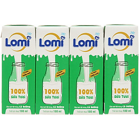 Lốc 4 Hộp Sữa Tươi Tiệt Trùng Có Đường Lomi 180ml