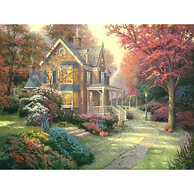 Mua Tranh sơn dầu số hoá tự tô có khung đã căn 40x50 cm - biệt thự trong rừng