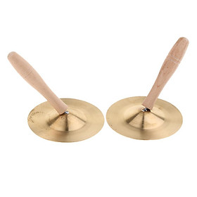 2 Pieces Kids Crash Drum Cymbal Percussion Gong Band Musical Instrument with Wooden Handle Kids Percussion Educational Toy