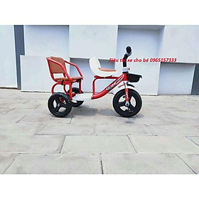Xe xích lô, xe đạp 3 bánh 2 chỗ ngồi lót đệm cho bé từ 2-8 tuổi - Đỏ