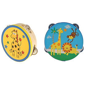 2 Pcs Wooden Tambourine Rattle Hand Percussion Toy Wave Hit Instrument for Children Gift