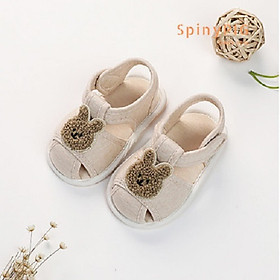 Giày tập đi cho bé, sandal tập đi đế da hình gấu, hình thỏ cho bé 0-18 tháng tuổi 100% cotton hữu cơ tự nhiên