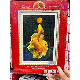 Mua Tranh thêu kín chữ thập Lý ngư vọng nguyệt E82  kích thước 50*90 cm