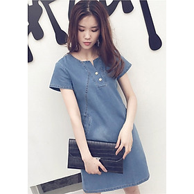 Đầm Nữ Jean Hai Túi Dáng Suông DSN882 - Xanh