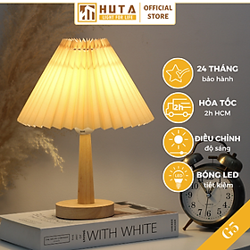 Đèn Ngủ Để Bàn HUTA G5 Gỗ Chao Xếp Ly Vintage Dễ Thương, Decor Trang Trí Phòng Ngủ, Đọc Sách Đầu Giường, Điều Chỉnh Độ Sáng, Đèn Vàng Bóng LED Tiết Kiệm Điện - Chao Vàng - Chỉ Ánh Sáng Vàng 4W