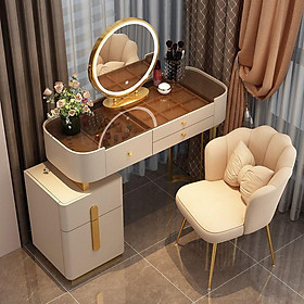 Mua Bộ bàn trang điểm kèm gương đèn led tủ đựng mỹ phẩm và ghế bọc nhung nỉ