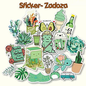 Bộ 20 sticker chống nước Green tone trang trí mũ bảo hiểm, đàn, guitar, ukulele, điện thoại laptop