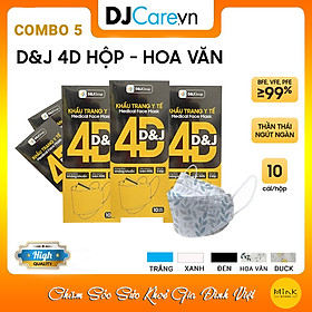 COMBO 5 Hộp Khẩu Trang Y Tế Kháng Khuẩn 4D D&J/Tiêu Chuẩn KF94/Hộp 10 Cái