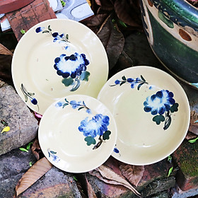 Mua Dĩa Gốm Họa Tiết Hoa Xanh Dương Nhiều Size - Gốm Xưa Lái Thiêu - Gốm Nam Bộ