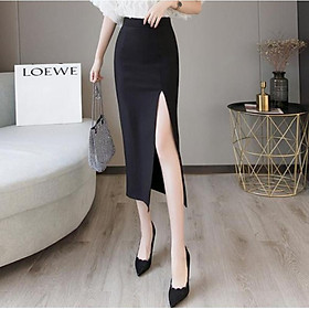 Chân váy công sở dài bigsize CR70V12 xẻ tà trước màu đen dài 70cm