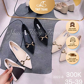 Giày bệt nữ đế siêu mềm mũi nhọn phối khóa ánh vàng đẹp - sang chảnh