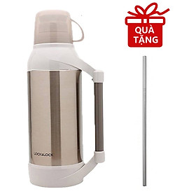 Bình Thủy Lock&Lock 2 Lít, Chất Liệu Thép Không Gỉ, Ruột Bằng Thủy Tinh Cao Cấp, Giữ Nóng Và Giữ Lạnh Tốt - Hàng Chính Hãng Kèm Ống Hút Inox 304