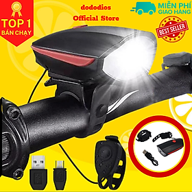 Hình ảnh Đèn xe đạp thể thao DoDoDios siêu sáng có còi pin sạc usb led T6 chống nước - Đèn còi xe đạp có 3 chế độ sáng còi to