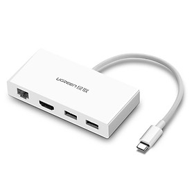 Mua Cáp chuyển đổi USB-C Sang HDMI + 2 cổng USB 3.0 + 1 cổng Lan 10/100Mbps Vỏ nhựa dài 15cm màu Trắng Ugreen TC40377MM134 Hàng chính hãng.
