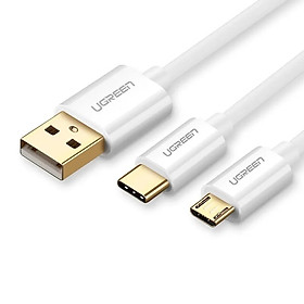 Cáp USB-A sang Micro USB + USB-C cao cấp 1M màu Trắng Ugreen 197HL30576US Hàng chính hãng
