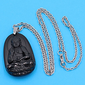 Vòng cổ mặt Phật A Di Đà - thạch anh đen 3.6cm DITTEB7 - dây inox bạc - tuổi Tuất, Hợi