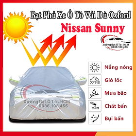 Bạt Phủ Ô Tô Vải Dù Oxford, Tráng Nhôm Cao Cấp, Áo Trùm Bảo Vệ Xe NISSAN SUNNY, Bạc Phủ Trùm Chống Nóng Chống Mưa, Chống Xước Xe, Bạt Của Xưởng Được May Theo Kích Cỡ Xe, Cam Kết Vừa Xe, Bền Và Đẹp Tới 2 Năm