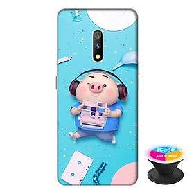 Ốp lưng dành cho điện thoại Realme X hình Heo Con Nghe Nhạc - tặng kèm giá đỡ điện thoại iCase xinh xắn - Hàng chính hãng