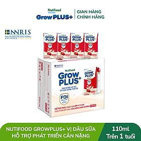 Thùng 24 hộp Sữa bột pha sẵn Nutifood GrowPLUS+ Vị Dâu hộp 110ml - Trên 1 tuổi (24 hộp x 110ml)
