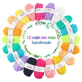 Set 12 cuộn len mix màu để làm đồ handmade, trang trí, làm đồ chơi mầm non