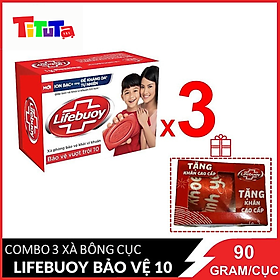 TẶNG KHĂN CAO CẤP COMBO 3 Xà Bông Cục Lifebuoy Bảo Vệ Vượt Trội 10 Đỏ 90gx3