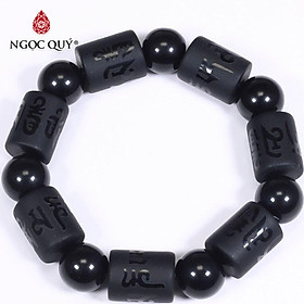 Vòng tay đá obsidian đốt trụ lục tự đại minh chú mệnh thủy, kim - Ngọc Quý Gemstones