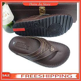 Dép nam Thiên Ân thởi trang đường phố , dép xỏ ngón dành cho nam cao cấp màu nâu, làm từ da bò thật D66