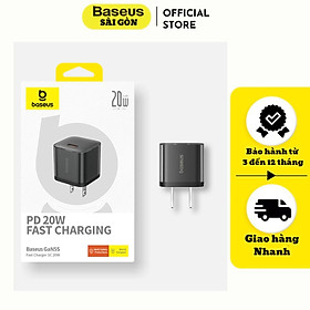 Củ Sạc Nhanh Baseus GaN5S Fast Charger 1C 20W -Hàng chính hãng - Chân cấm dẹp - Màu Đen