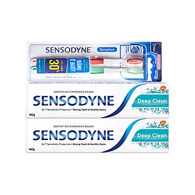 Bộ 2 Kem Đánh Răng Sensodyne Deep Clean 160g/tuýp + Vỉ 2 Bàn Chải Sensodyne Ultra Sensitive Extra Soft