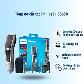 Tông đơ cắt tóc Philips điện không dây trẻ em và người lớn HC5690 - Hàng nhập khẩu