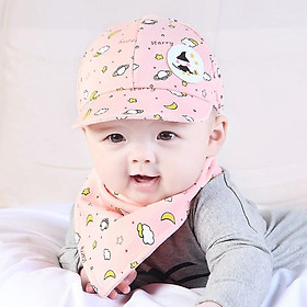 Set mũ bóng chày tặng kèm khăn yếm tam giác cho bé gái bé trai 0-12 tháng