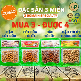 COMBO 4 GÓI ĐẶC SẢN 3 MIỀN (ĐẬU PHỘNG CỐT DỪA, TỎI ỚT, CỐT DỪA TỎI ỚT, VỊ TRỨNG MUỐI) TÂN LỘC PHÁT