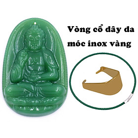 Mặt dây chuyền Phật A di đà đá xanh 2.2 x 3.6cm ( size trung ) kèm vòng cổ dây da xanh lá + móc inox, Phật bản mệnh