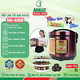 Máy (Nồi) Làm Tỏi Đen Nikio NK-688 - Dung Tích 5 Lít, Làm Được 1.5 Kg Tỏi, Công Nghệ Ủ Tỏi Nhật Bản Cho Tỉ Lệ Thành Công 99%, Tự Động Sấy Khô Giúp Tỏi Thơm Ngon Chuẩn Vị - Đỏ Tím
