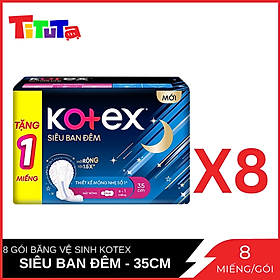 Combo 8 Băng Vệ Sinh Có Cánh 35cm Kotex Siêu Ban Đêm 9 Giờ Chống Tràn 8 miếng