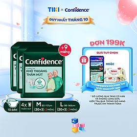 Thùng 3 gói Tã dán người lớn Confidence Classic Day khô thoáng thấm hút size M/L gói 20+3 miếng