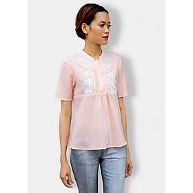 Áo sơmi cotton phối ren hanali